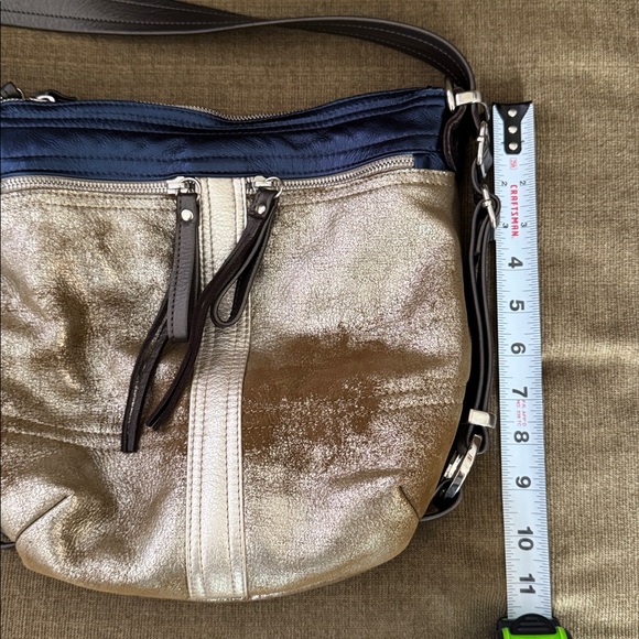 Natasha Dueham Gold and Blue Leather Crossbody Bag NWOT - Picture 13 of 15